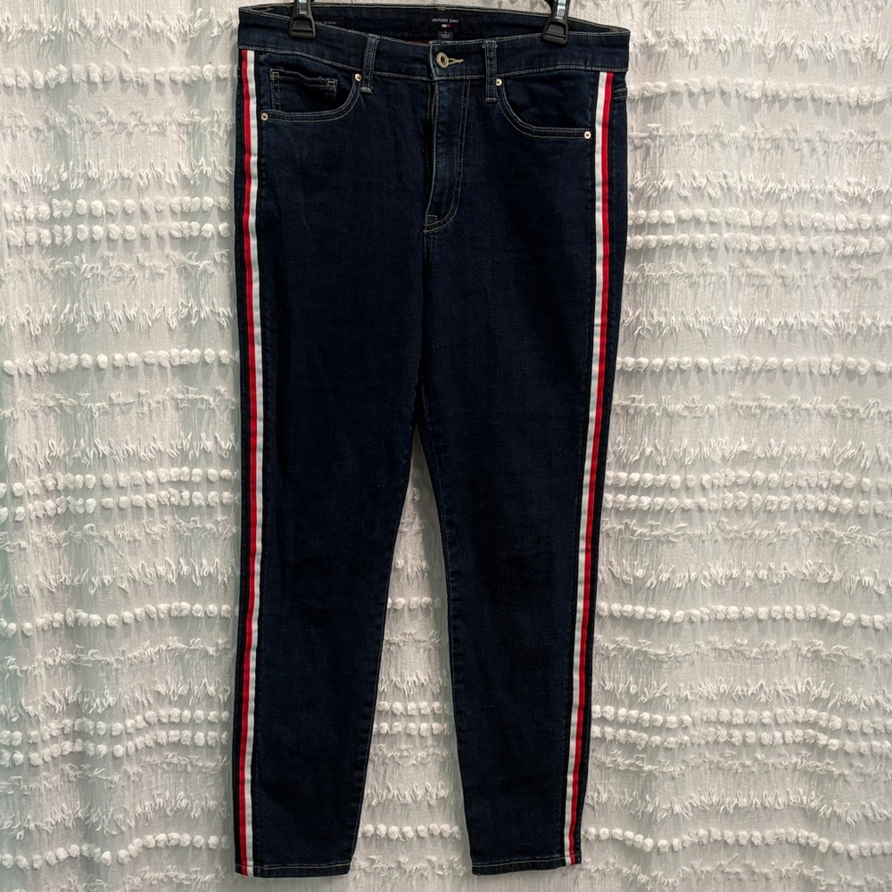 Tommy Hilfiger Women's Skinny Jeans with Red and White Stripes